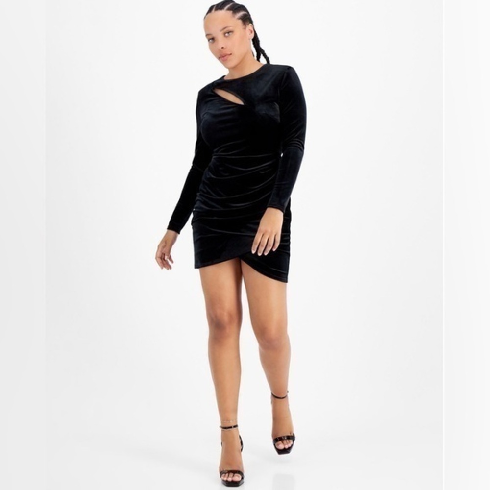 Like New, Velvet Ruched Mini Front-Cutout Dress,